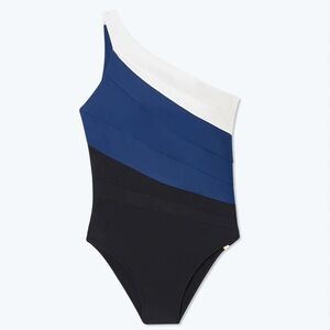 Summersalt One-Shoulder Swim One Piece - Blue, Black, and White